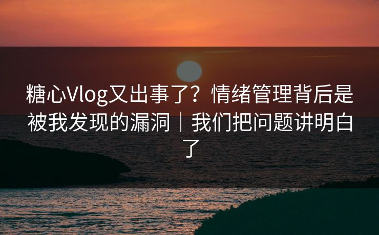 糖心Vlog又出事了？情绪管理背后是被我发现的漏洞｜我们把问题讲明白了